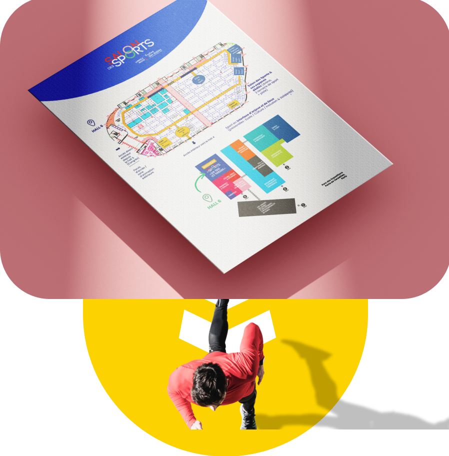 Plan et secteurs du salon des sports et coureur